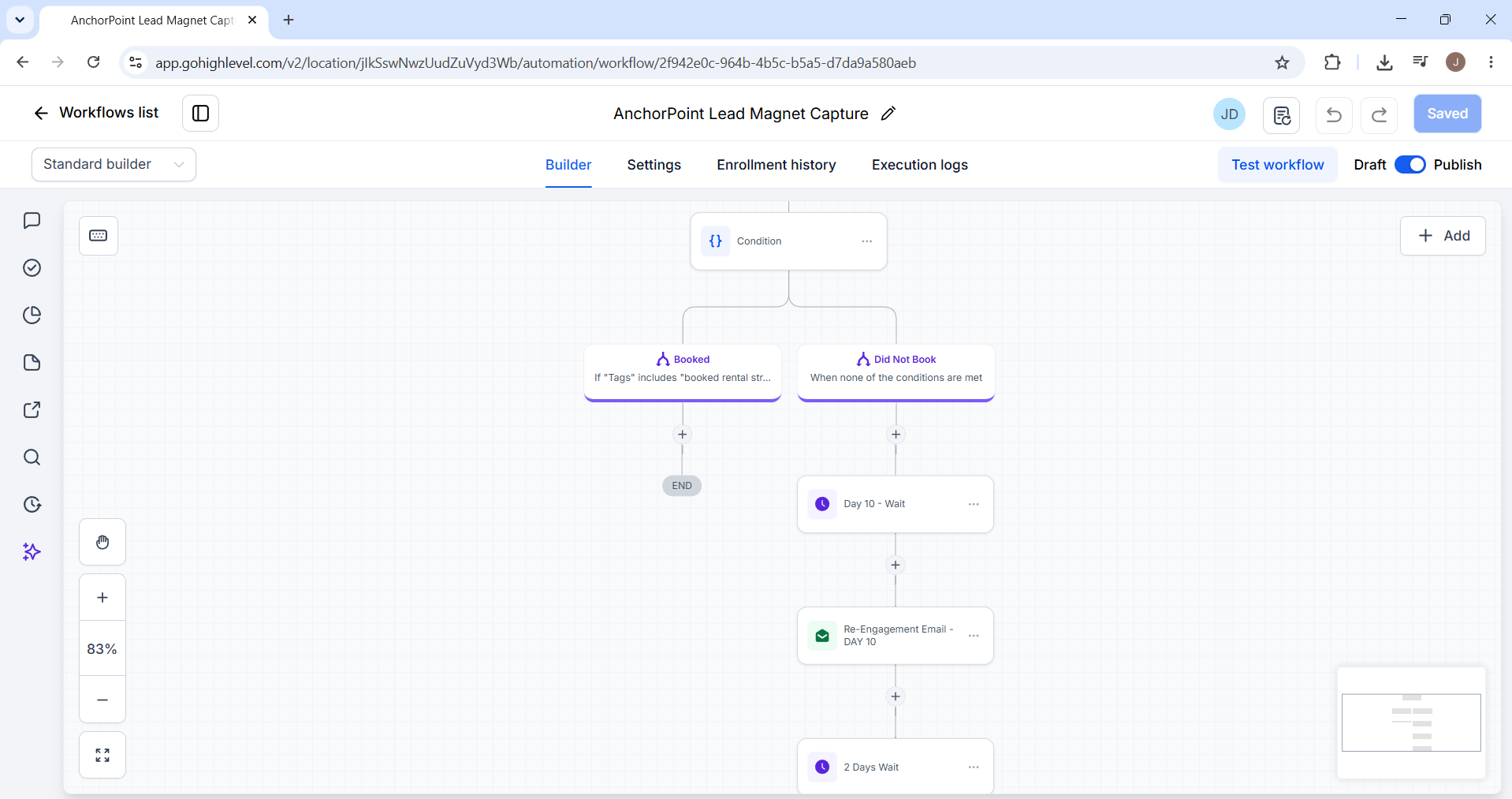 Lead nurture sequence with booking-condition branches